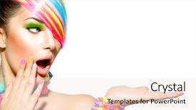  Presentation with beauty makeup - Beautiful slide deck featuring funny woman vivid colors backdrop and a sky blue colored foreground