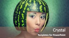  Presentation with melon - Audience pleasing PPT theme consisting of funny woman with water-melon backdrop and a coral colored foreground