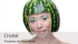  Presentation with save water shower head - Slides having funny woman with water-melon background and a soft green colored foreground