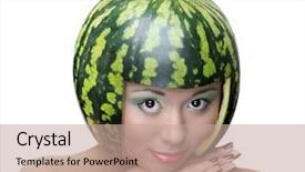  Presentation with melon - Presentation theme enhanced with funny woman with water-melon background and a coral colored foreground
