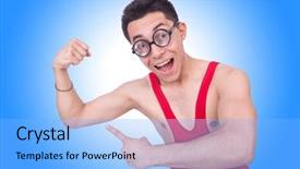  Presentation with wrestler - Presentation theme consisting of funny wrestler isolated on white background and a light blue colored foreground