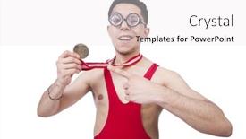 Presentation with wrestler - Presentation design consisting of funny wrestler with winners medal background and a white colored foreground