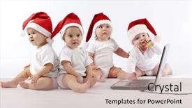  Presentation with babies - Amazing slides having funny xmas - group of christmas babies playing backdrop and a mint green colored foreground