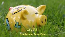  Presentation with piggy bank - Cool new slide set with funny-yellow-piggy-bank backdrop and a tawny brown colored foreground