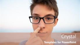  Presentation with tan - Audience pleasing PPT layouts consisting of funny-young-boy-picking backdrop and a coral colored foreground