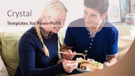  Presentation with japanese food - Audience pleasing slide deck consisting of funny young couple sharing japanese traditional food during romantic dinner at home backdrop and a lemonade colored foreground