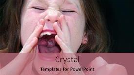  Presentation with yelling - Cool new presentation design with funny young freckle faced girl yelling loudly backdrop and a coral colored foreground