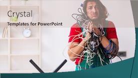  Presentation with electrician - Audience pleasing presentation consisting of funny-young-male-electrician-working backdrop and a soft green colored foreground