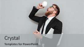  Presentation with music man in suit - Audience pleasing theme consisting of funny young man in suit backdrop and a light gray colored foreground