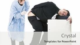  Presentation with injections - Slides featuring funny young man scared of injections background and a white colored foreground