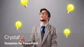  Presentation with juggling - Colorful PPT theme enhanced with funny young man standing and juggling with light bulbs backdrop and a gray colored foreground