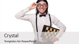  Presentation with chessboard - Audience pleasing theme consisting of funny young man with chessboard backdrop and a light gray colored foreground