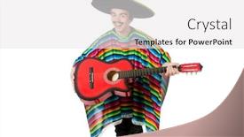  Presentation with mexican - Colorful slide deck enhanced with funny young mexican with guitar isolated on white backdrop and a white colored foreground