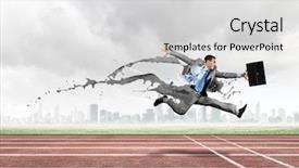  Presentation with funny work environment - Presentation design consisting of funny young office worker running background and a light gray colored foreground