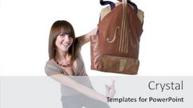  Presentation with funny - Presentation theme enhanced with funny-young-smiling-woman-pointed background and a light gray colored foreground