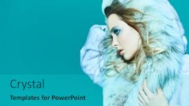  Presentation with fox - Audience pleasing presentation design consisting of fur-coat-fashion-portrait backdrop and a teal colored foreground