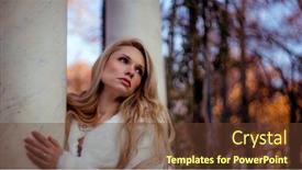  Presentation with melancholy - Beautiful presentation theme featuring fur scene of autumn and winter beautiful blond woman with gestures of melancholy dressed in grey coat backdrop and a tawny brown colored foreground