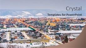  Presentation with hokkaido - Audience pleasing presentation design consisting of furano-hokkaido-japan-town-skyline backdrop and a light blue colored foreground