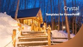  Presentation with hokkaido - Presentation with furano hokkaido japan winter cabins at twilight background and a ocean colored foreground