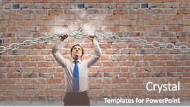  Presentation with metal - Cool new slide deck with furious businessman breaking metal chain backdrop and a coral colored foreground