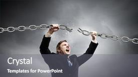 Presentation with metal - Slide deck consisting of furious businessman breaking metal chain background and a gray colored foreground