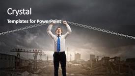  Presentation with metal - Slides consisting of furious businessman breaking metal chain background and a dark gray colored foreground
