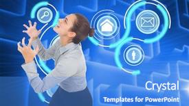  Presentation with futuristic - Cool new slide deck with furious businesswoman gesturing against futuristic glowing design backdrop and a teal colored foreground
