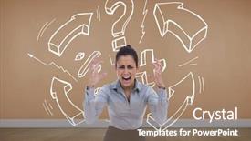  Presentation with wood floor wiht lighting - Slide set consisting of furious businesswoman gesturing against room background and a  colored foreground