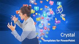  Presentation with shiny - Amazing presentation theme having furious businesswoman gesturing against shiny cogs on blue background backdrop and a teal colored foreground