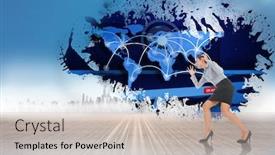  Presentation with international business - Amazing PPT theme having furious businesswoman gesturing against splash showing international business backdrop and a light gray colored foreground