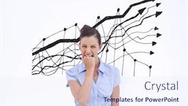  Presentation with data analysis - PPT layouts featuring furious businesswoman looking at the camera against data analysis doodle background and a sky blue colored foreground