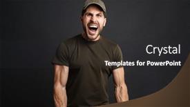  Presentation with military camera - PPT layouts enhanced with furious-masculine-military-man-screaming background and a dark gray colored foreground