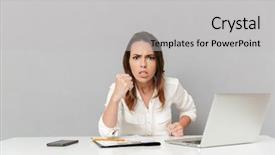  Presentation with woman office desk - Cool new theme with furious young business woman backdrop and a light gray colored foreground