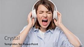  Presentation with headphones asia - Audience pleasing slide deck consisting of music emotion - furious young woman in headphones backdrop and a light blue colored foreground