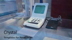  Presentation with medical equipment - Audience pleasing theme consisting of furnished facilities - dental medical equipment on glass backdrop and a  colored foreground