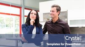  Presentation with kitchen furniture - Slide deck enhanced with furnished facilities - man and woman buying domestic background and a ocean colored foreground