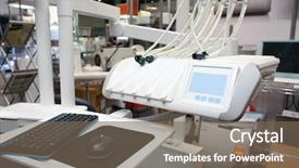  Presentation with medical equipment - Theme having furnished facilities - medical furniture and equipment background and a  colored foreground