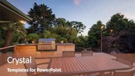  Presentation with dining table - Presentation theme featuring furniture - backyard patio with bbq grill background and a tawny brown colored foreground