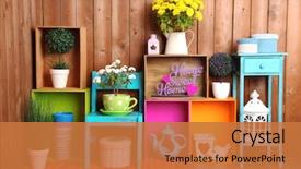  Presentation with related - Presentation enhanced with furniture - beautiful colorful shelves with different background and a coral colored foreground