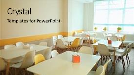  Presentation with furniture - Colorful presentation theme enhanced with furniture - cafeteria in modern school backdrop and a soft green colored foreground