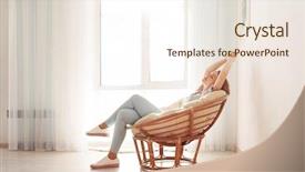  Presentation with sensuality woman black angel relaxing - PPT theme featuring furniture - happy young woman relaxing background and a sky blue colored foreground