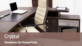  Presentation with desk - Audience pleasing PPT theme consisting of furniture - laptop on a desk backdrop and a violet colored foreground