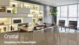  Presentation with furniture - PPT theme featuring furniture - luxury dinning room interior background and a coral colored foreground