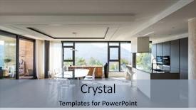  Presentation with chairs - PPT theme featuring furniture - modern kitchen with island background and a light blue colored foreground