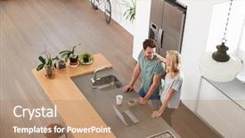  Presentation with kitchen furniture - Colorful PPT theme enhanced with furniture - overhead view of couple looking backdrop and a coral colored foreground