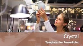  Presentation with apartment - Slide set with furniture - pretty young woman choosing background and a coral colored foreground