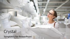  Presentation with modern color - PPT layouts with furniture - pretty young woman choosing background and a light gray colored foreground