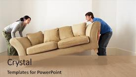  Presentation with new home - PPT theme consisting of furniture - side view of happy young background and a coral colored foreground