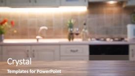  Presentation with old fashioned country kitchen - Slide deck consisting of furniture free - blurred kitchen interior and napkin background and a  colored foreground