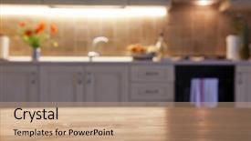  Presentation with kitchen furniture - Cool new presentation design with furniture free - blurred kitchen interior and napkin backdrop and a coral colored foreground